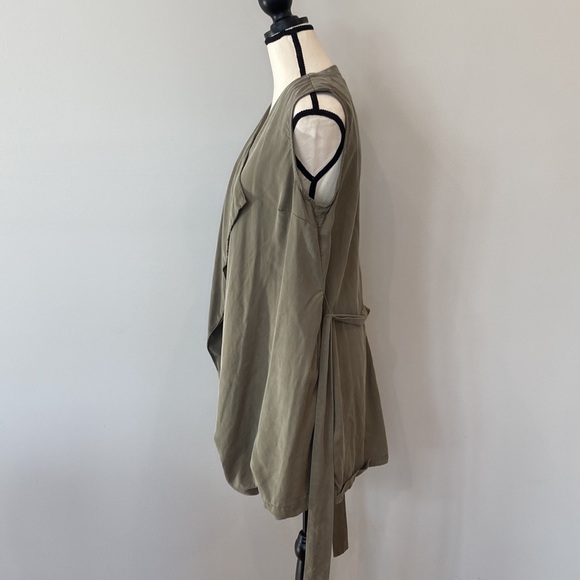 Artisan NY Tencel belted flap front vest olive moss collared lightweight - Picture 3 of 9